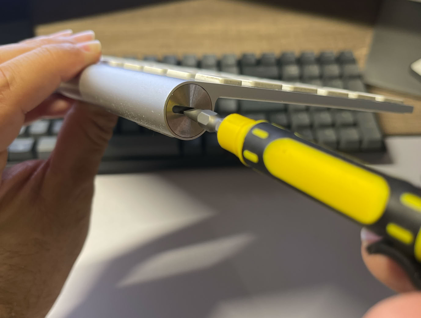 The 4-in-1 Pocket Screwdriver offers four drivers in one small tool that fits perfectly in your pocket. Two double-ended bits with convenient tip sizes include 5/32" standard, 1/8" standard, No. 1 Phillips and No. 2 Phillips. Versatile, compact tool is crafted with magnetic bits to easily attract and hold small screws and with soft bi-material grip for comfortable use. Nonslip textured surface provides a secure grip and increased torque. Screwdriver is ideal for toy assembly, battery compartments, eyeglasses, electronics and more.